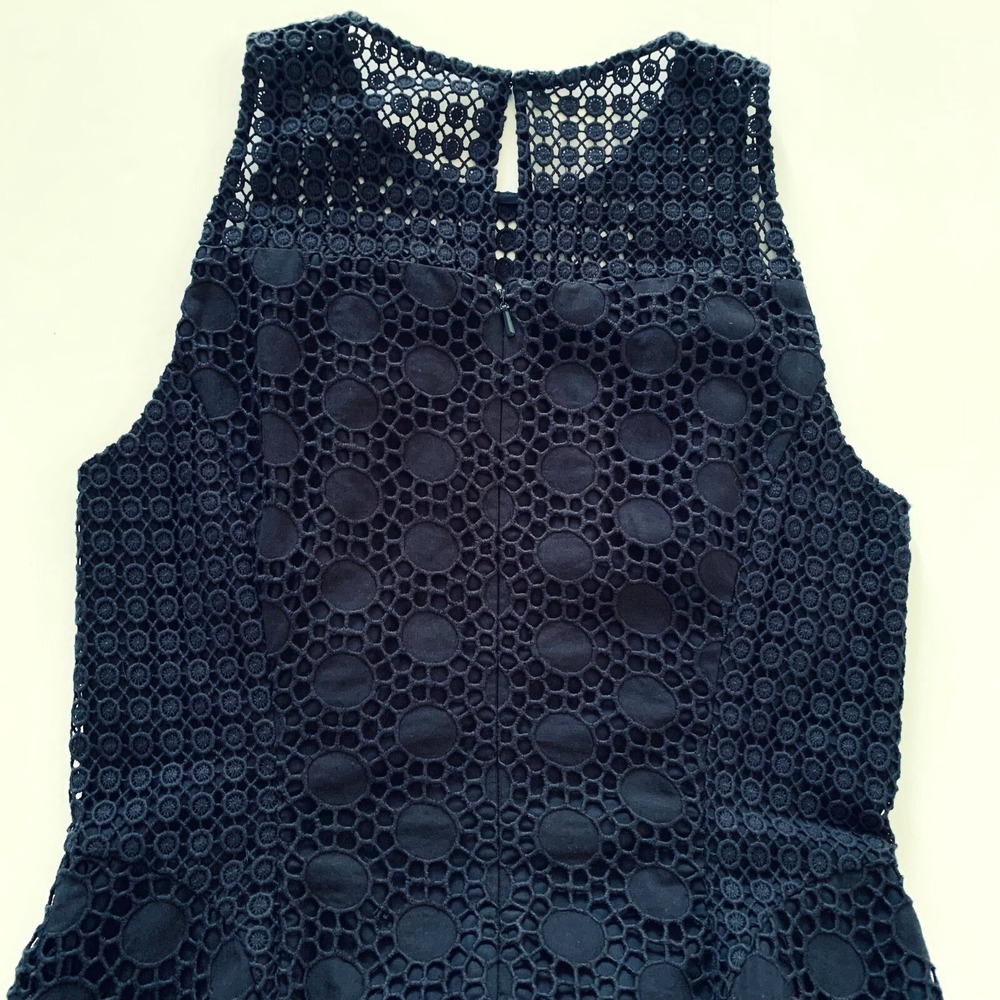 NWT Tory Burch Hallie‎ Eyelet Dress 0 00 XS Cotton $395 Navy Lace Fit Flare - Picture 10 of 13